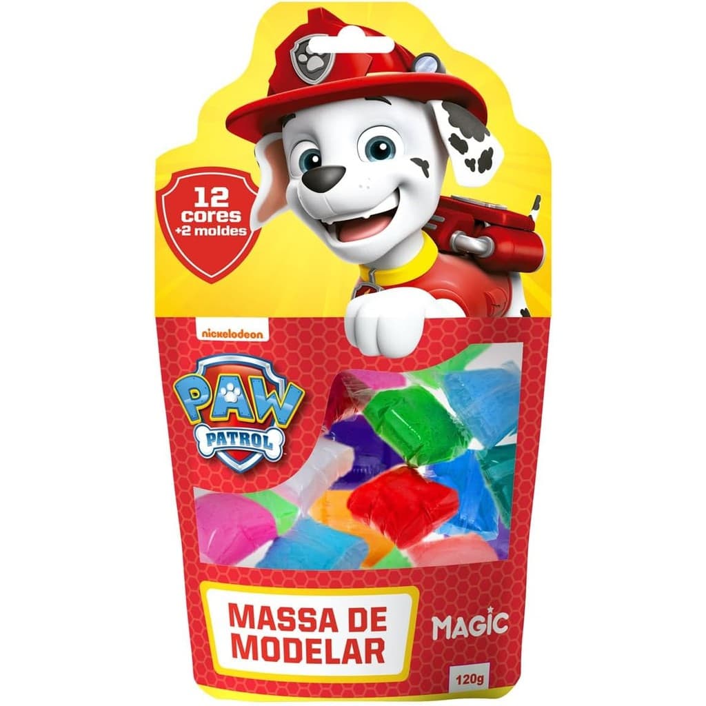 Massa de modelar 12 cores 2 moldes - Patrulha Canina - Vermelho