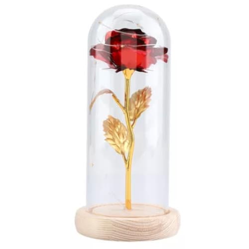 Flor Artificial Na Cúpula 22cm Com Led Color