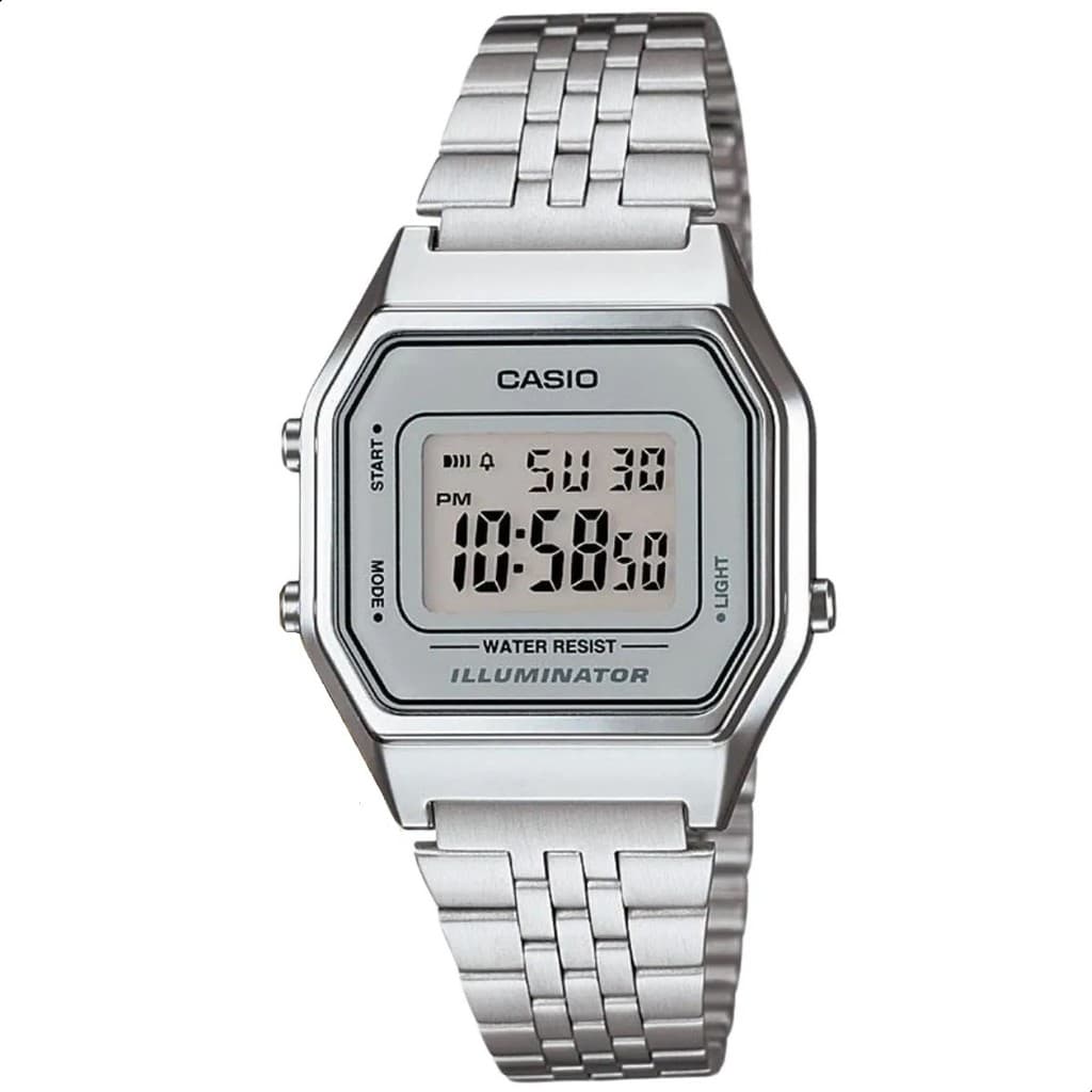 Relógio Digital Unissex Prata Casio Digital Vintage Mini LA680WA-7DF Relógio de Pulso Feminino Masculino