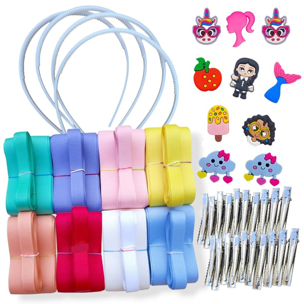 Kit para Laçeira Iniciante Materiais para Laços Fitas Gorgorão e Apliques