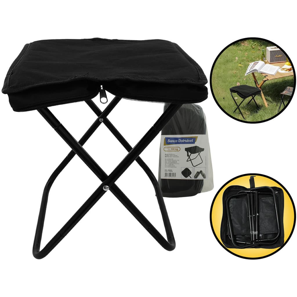 Banqueta Dobrável Banco Ferro Tecido Oxford Camping Piquenique Praia Multiuso 30cm Até 100kg
