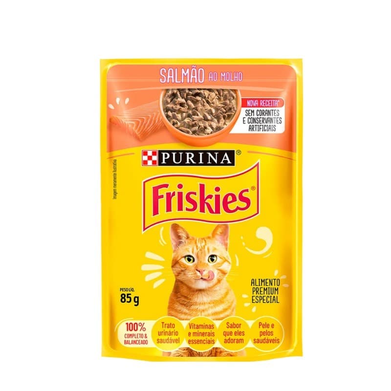 SACHÊ FRISKIES GATOS ADULTOS SALMÃO AO MOLHO 85GR