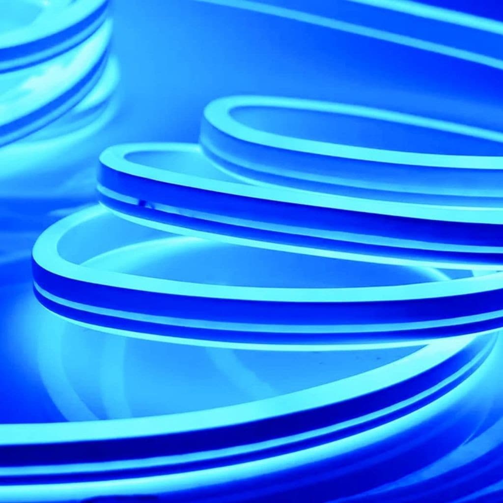 Fita De Led Neon Azul Com 5 Metros 12V Bivolt Flexivel Resistente A Agua Com Ou Sem Fonte