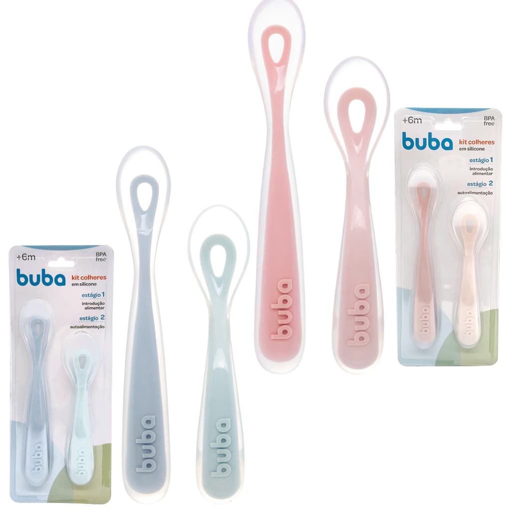 Kit 2 Colheres em Silicone Buba Fase 1 Introdução Alimentar e Fase 2 Autoalimentação