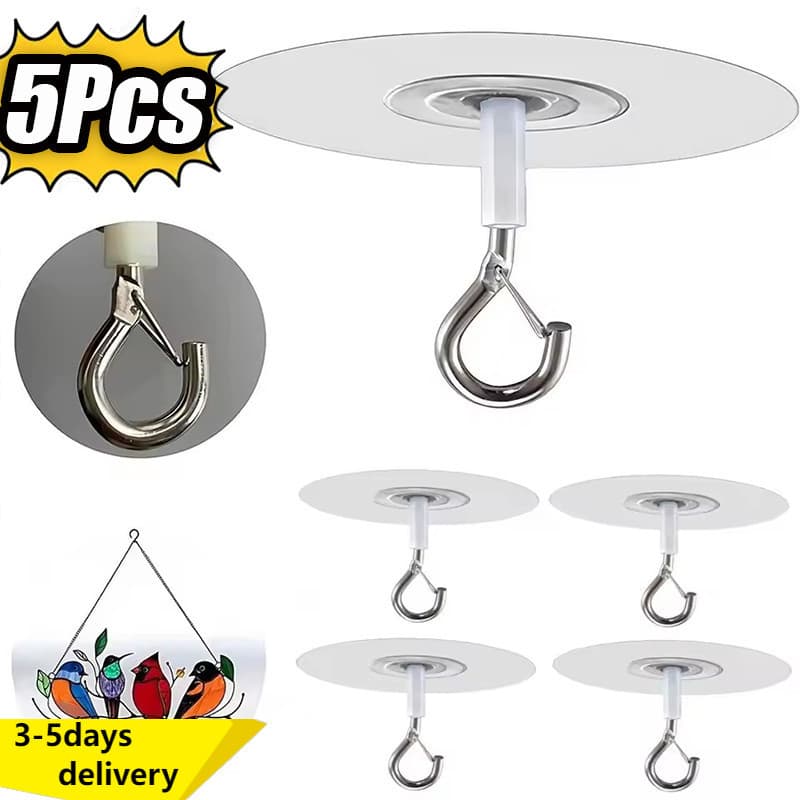 5 Ganchos De Teto De Liga De PVC Duráveis 6.5x6.5cm , Adesivo Forte Comporta Até 5KG Para Decoração Suspensa/Plantas/Toa