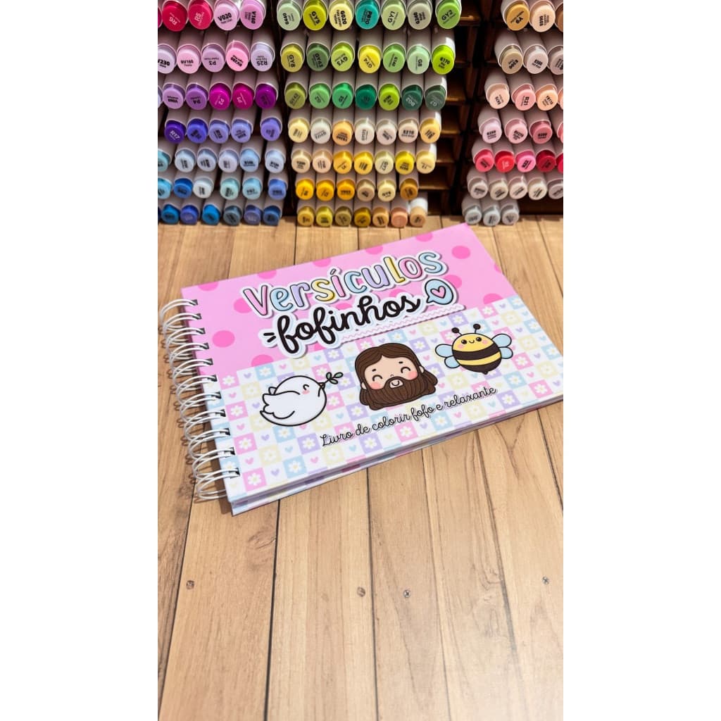 Livro de Colorir Versículos Fofinhos 50 Páginas Papel 180g Capa Dura Holográfica Caderno de Colorir