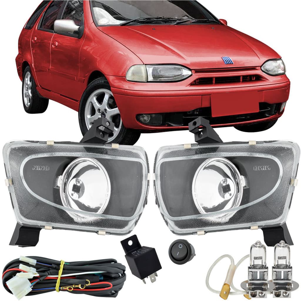 Kit Farol + Lamp Milha Palio G1 1996 à 2000 Vidro c/ Chicote