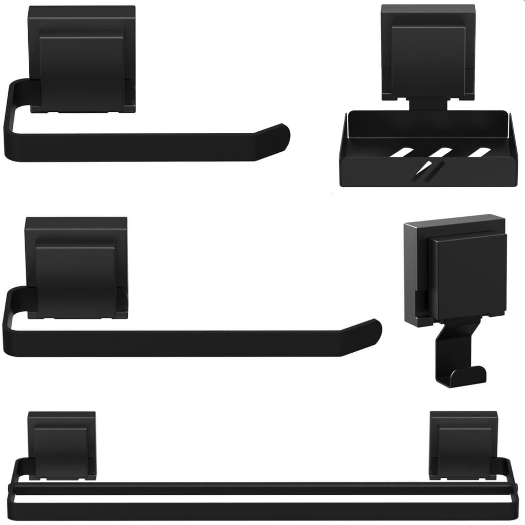 Kit Acessórios Para Banheiro 5Pçs Duplo Ventosa Preto SF.Max