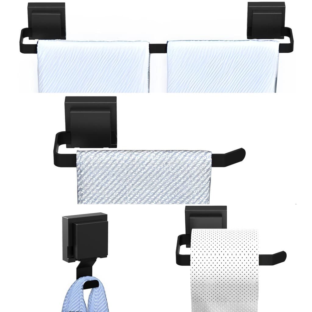 Kit Acessórios Para Banheiro 4 Peças Ventosa Preto SF.Max
