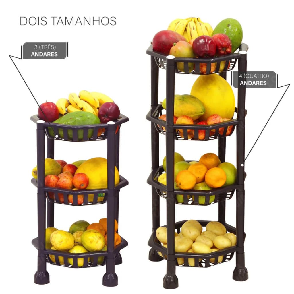 Fruteira De Chão Cesto Organizador Cozinha Dispensa Frutas Legumes Preta Resistente Decoração
