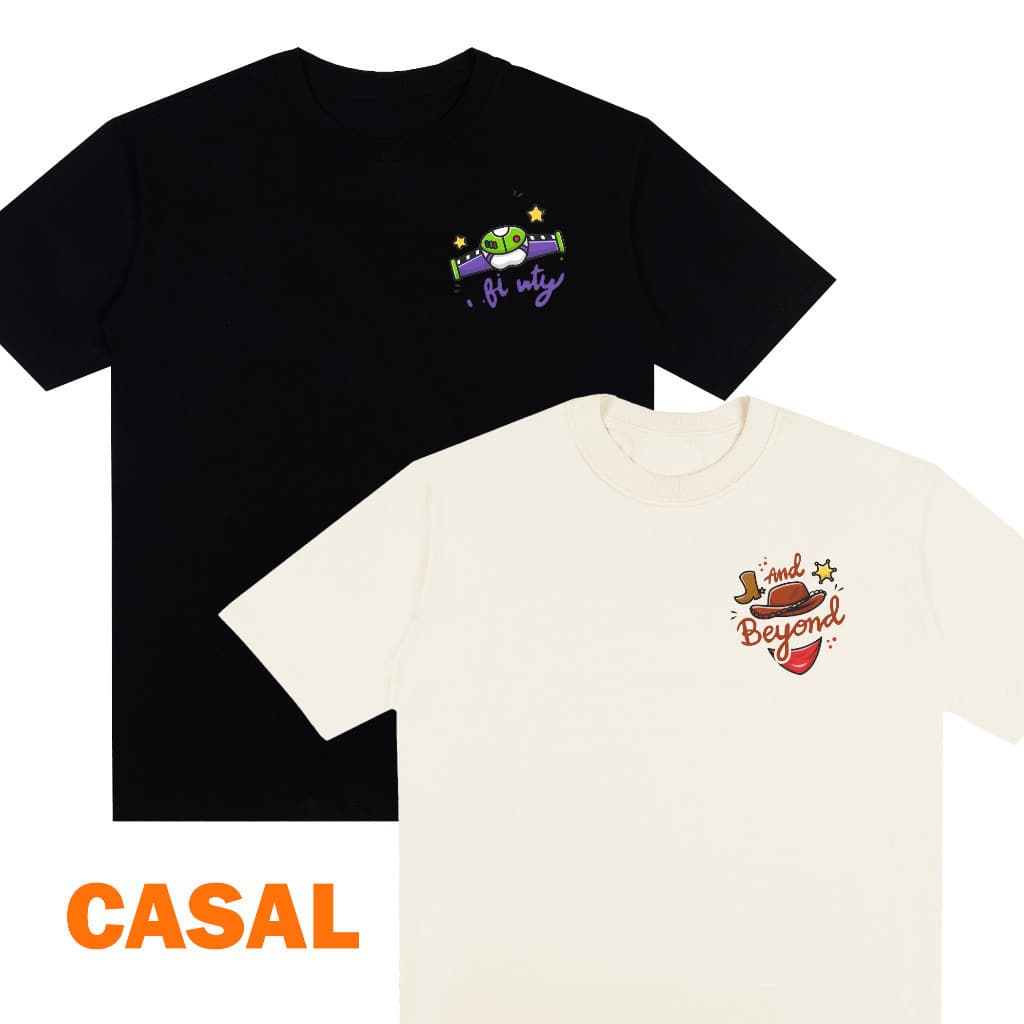 KIT CASAL Camisetas Buzz Lightyear e Jessie Oversized Algodão