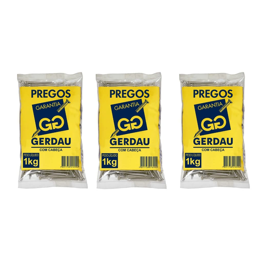 KIT 3 UNIDADES - GERDAU PREGO 17X27 (PACOTE 1KG)