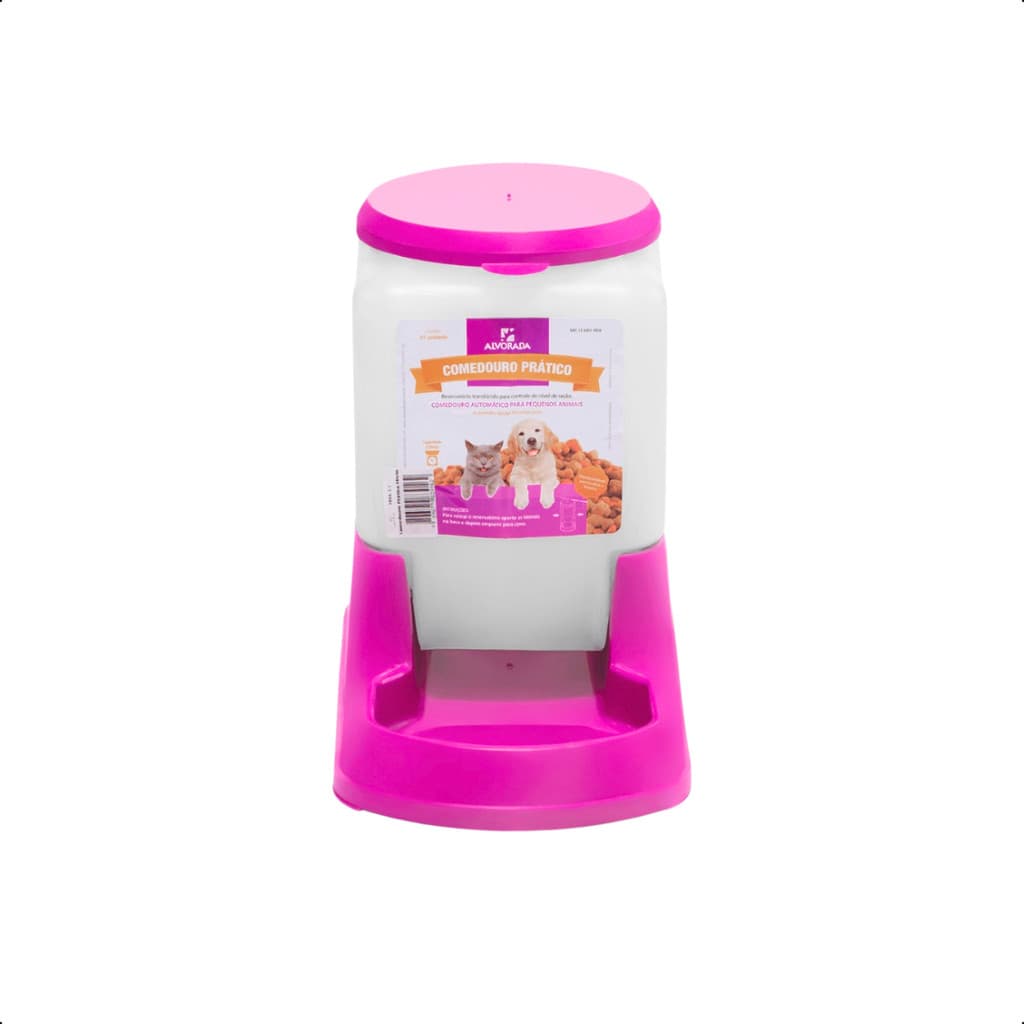 Comedouro Automatico 3L Rosa Cães Cachorros Gatos Pratico
