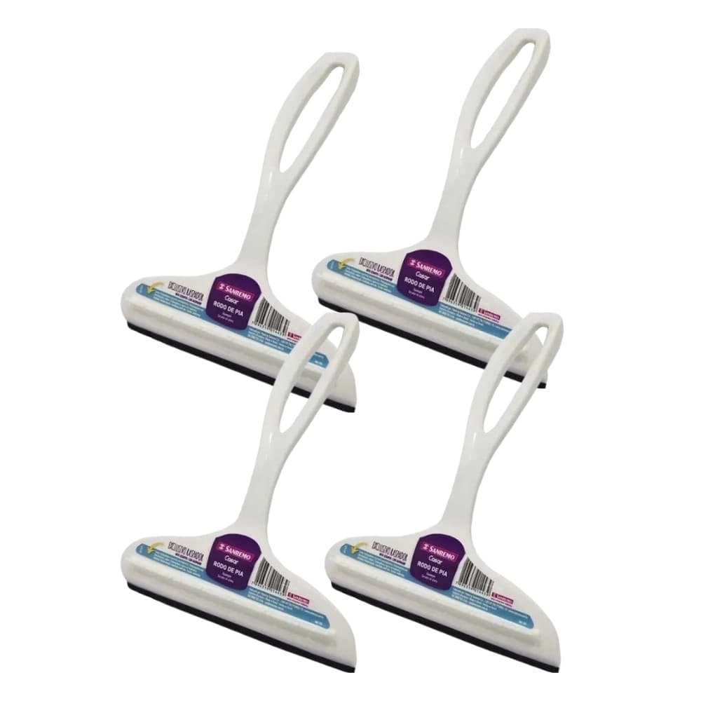 Kit 4 Rodinho De Pia Branco Sanremo Mini Rodo Plástico Resistente Cozinha Pia Limpeza Prático