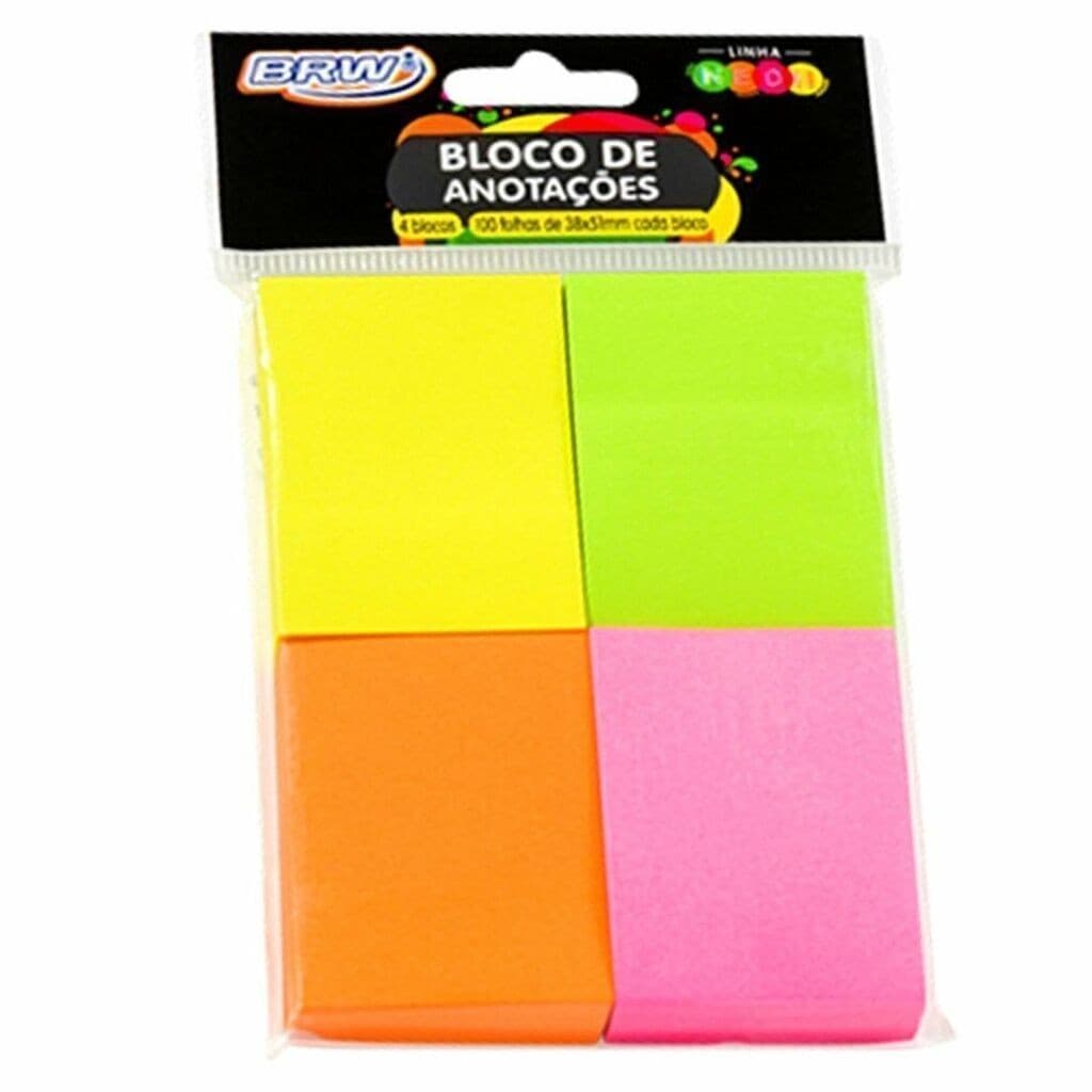 Bloco de Anotações Adesivo Colante Neon com 4 Cores - BRW
