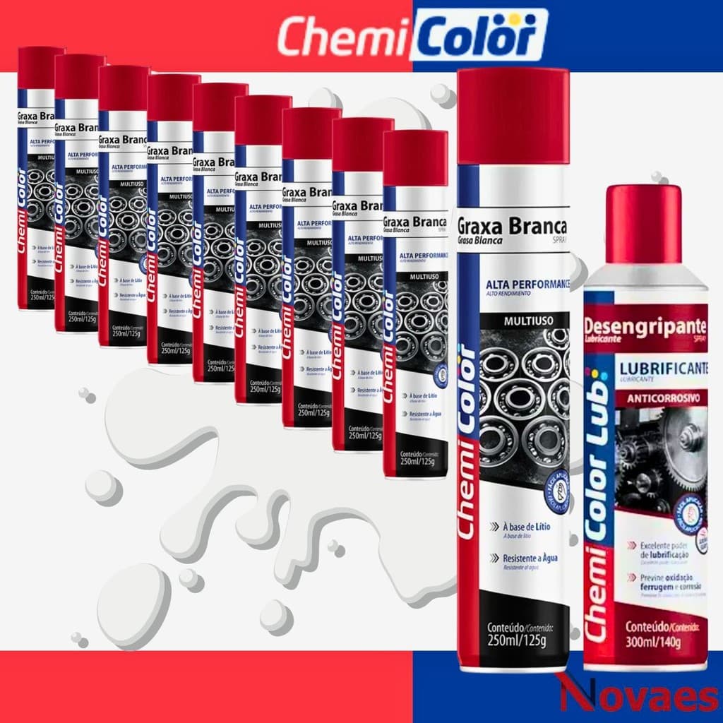 Kit 10 Graxa Branca de Lítio Spray Chemicolor 250ML 125G