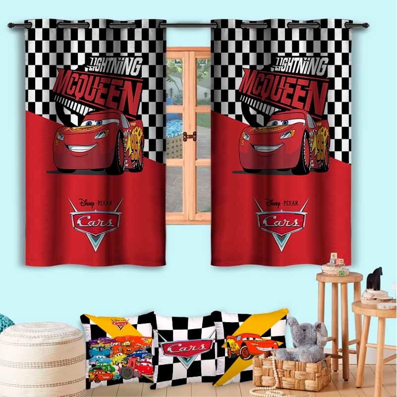 Decoração Infantil Para Quarto Menino Cobre Leito e Cortina Tema Carros Mcqueen ou Kit Completo