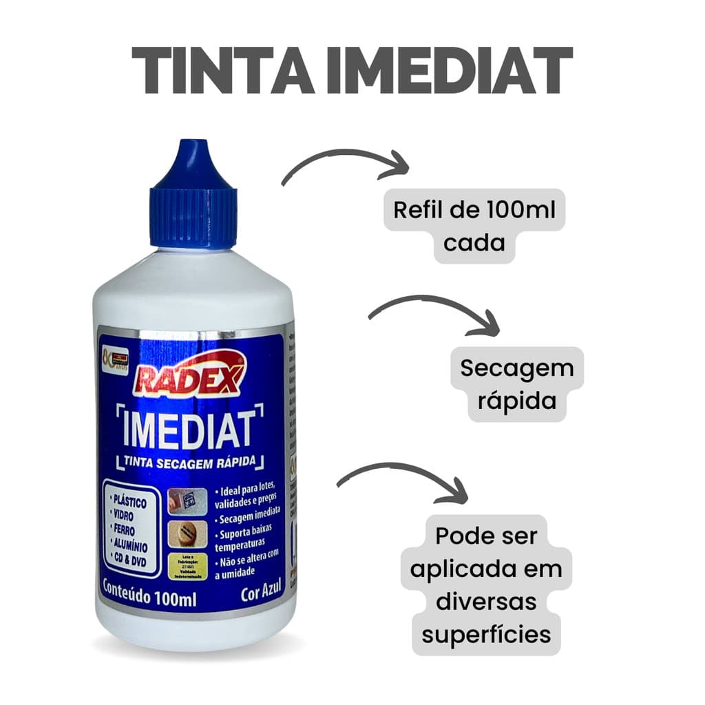 Tinta Carimbo Secagem Rápida Azul Para Plástico Vidro Rótulo Lote Preço Validade Isopor