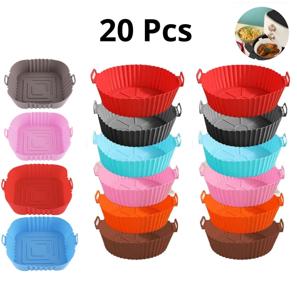 KIT 20 Formas De Silicone Para Air Fryer Forno Microondas Fritadeira Assadeira – Reutilizável Antiaderente