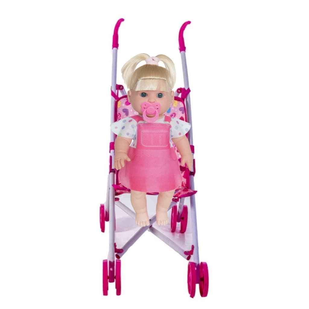 Boneca Coleção Danadinha Loira Com Chupeta +Carrinho Passeio