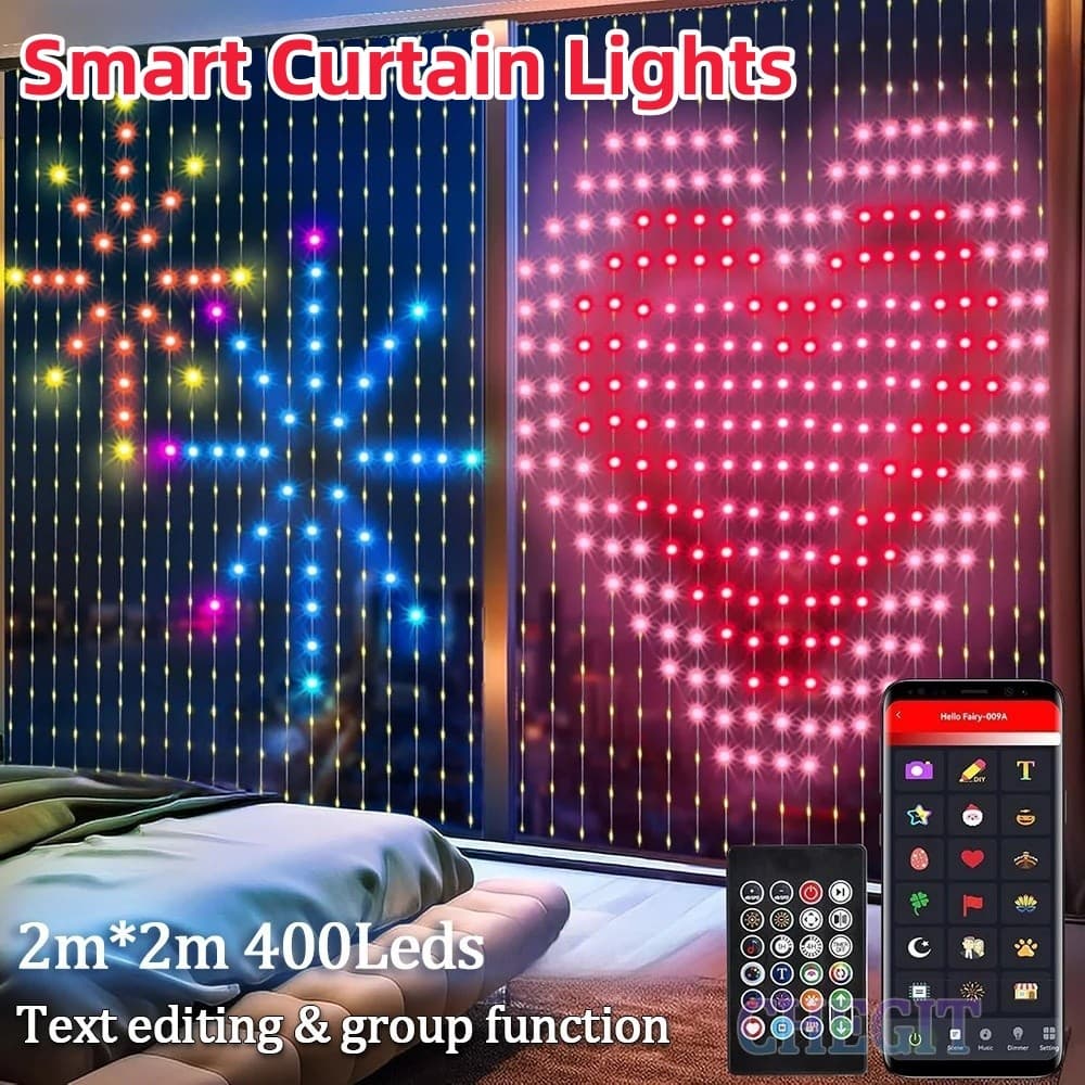 2 Metros 400LEDs Luzes De Cortina Inteligentes Bluetooth App Controle Remoto LED String RGB Fadas DIY Exibição De Mudanç