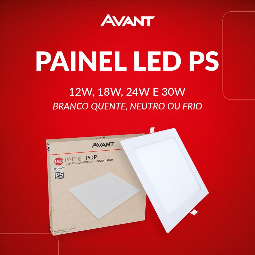 Painel led Plafon Pop Embutir 12w 18w 24w 30w Luz Branco Quente/Neutro/Frio Bivolt 110v/220v Branco - Avant