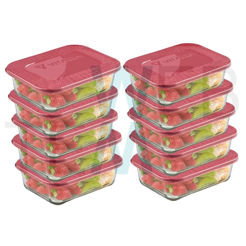 Conjunto 10 Potes de Vidro Vitazza 1L para Marmita Retangular, Sustentável e Prático