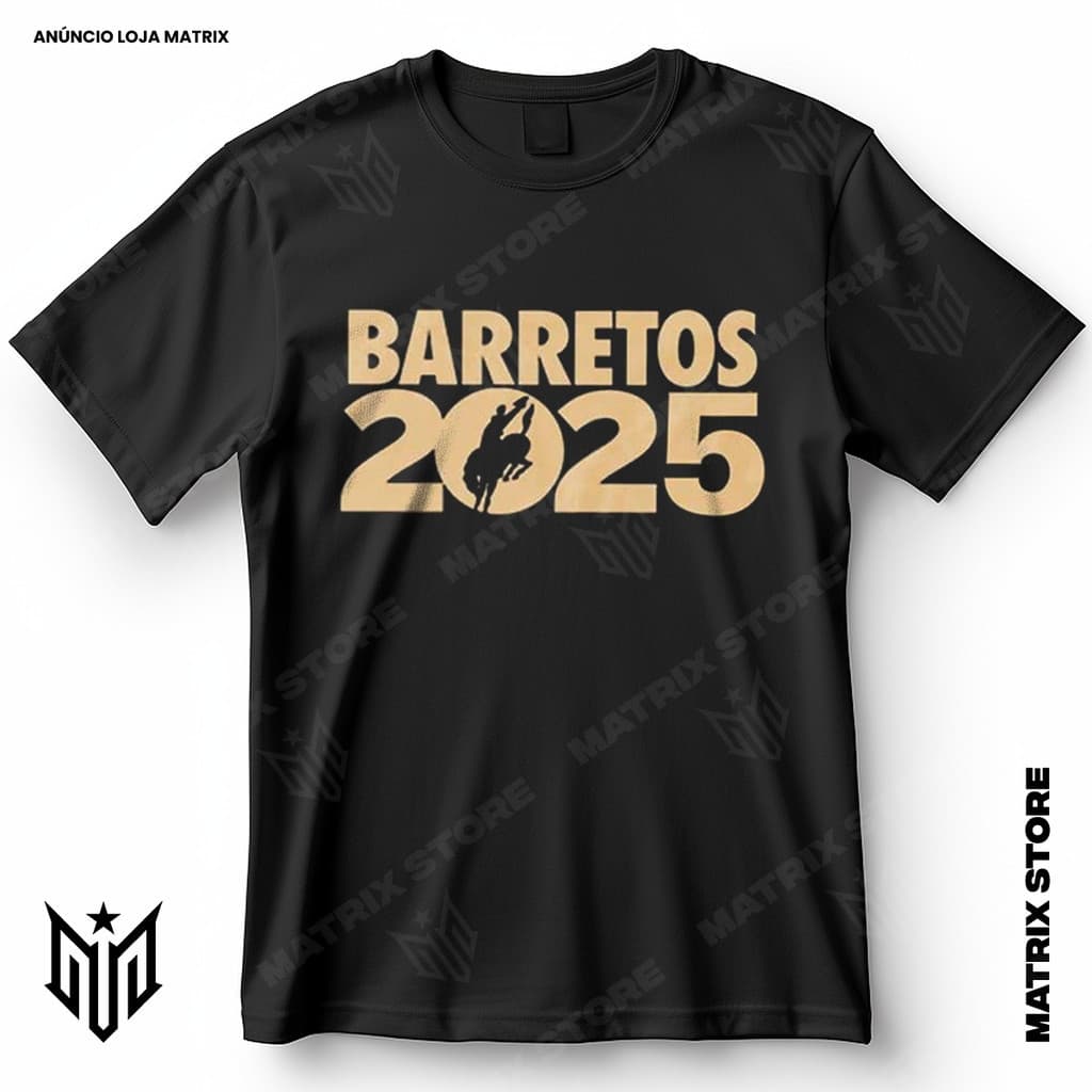 Camiseta Unissex Barretos 2025 Festa Peão Rodeio Sertanejo Algodão Estampa Casual Conforto Versátil