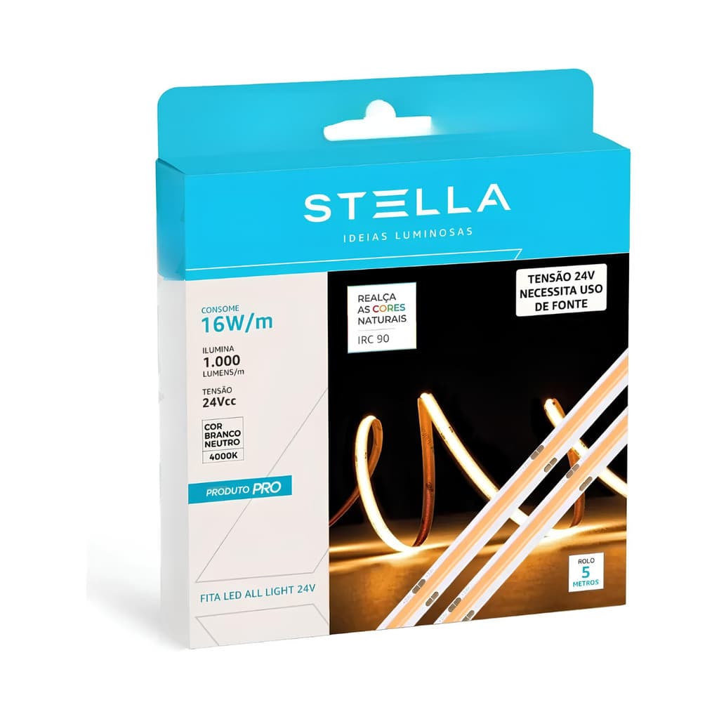 FITA ALL STELLA LIGHT LED PRO 24V 4000K 16W/M IRC 90 8MM IP20 5 METROS STH20830/40