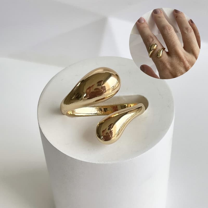 Anel Ajustável Gota Pingo D'Agua Virgula Elegante Dourado ou Prata Folheado Moda Blogueira  Feminino