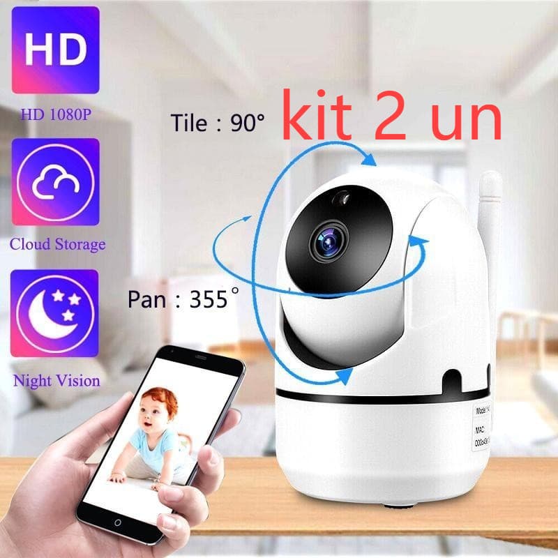 kit 2 Babá Eletrônica Câmera Sem Fio Wifi Visão Noturna Infravermelho