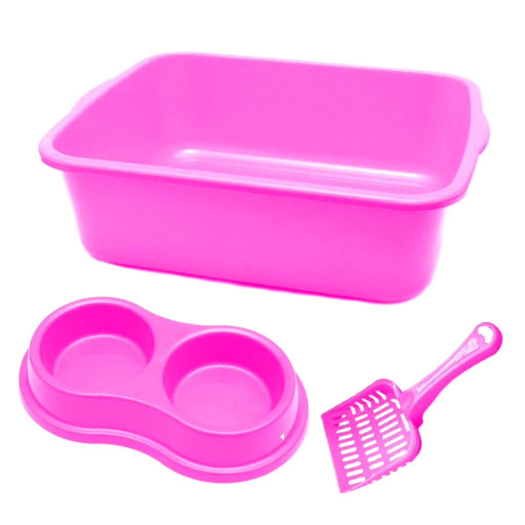 Kit Higiênico Gato Combo Caixa de Areia Bandeja Funda + Comedouro duplo e Pazinha grátis Envio Imediato