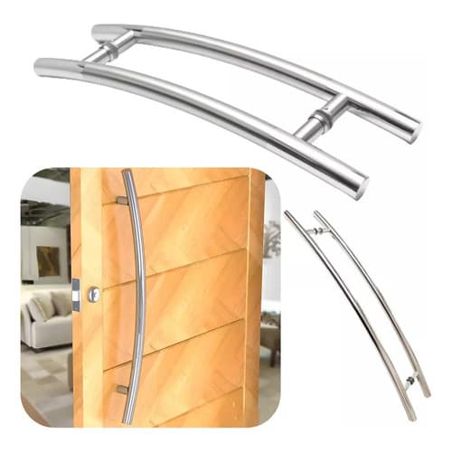 Puxador Tubular Curvo Inox Porta Vidro Madeira Aluminio 60cm Brilhante