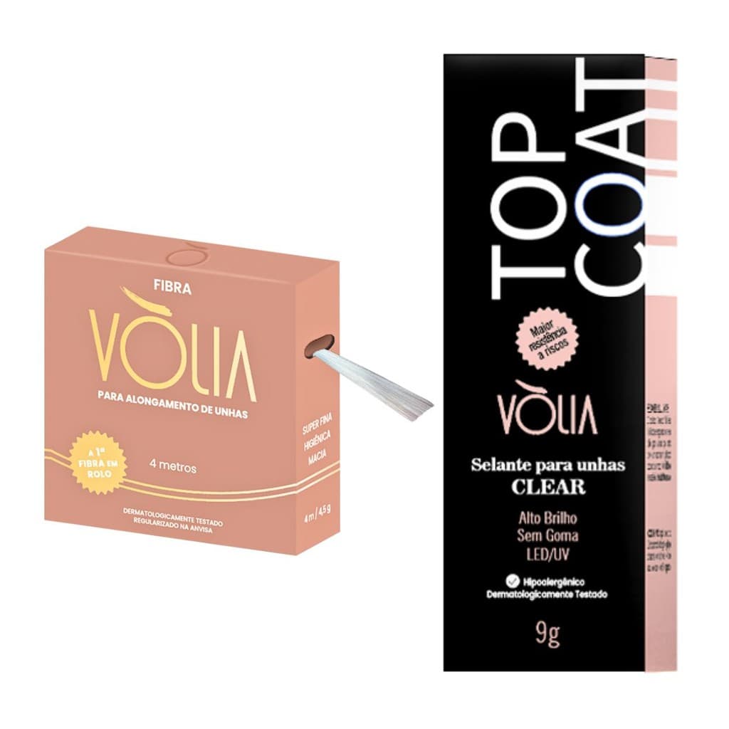 Kit Vólia Selante Top Coat Clear Fibra 4 Metros Unhas Gel