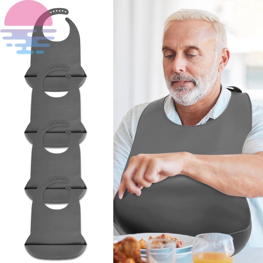 Babadores De Silicone Para Adultos , 4 Unidades , Ajustáveis , Com Coletor De Migalhas , Protetores De Roupas À Prova D'