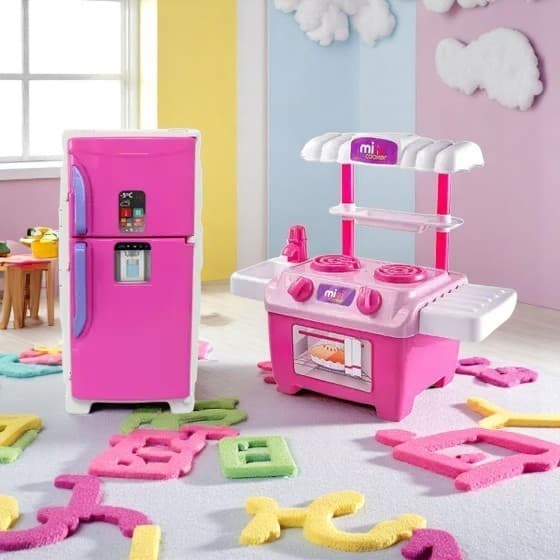 Brinquedo Infantil Freezer e Cooker Mini Cozinha Educativo Estimulo Criatividade Básico Moderno