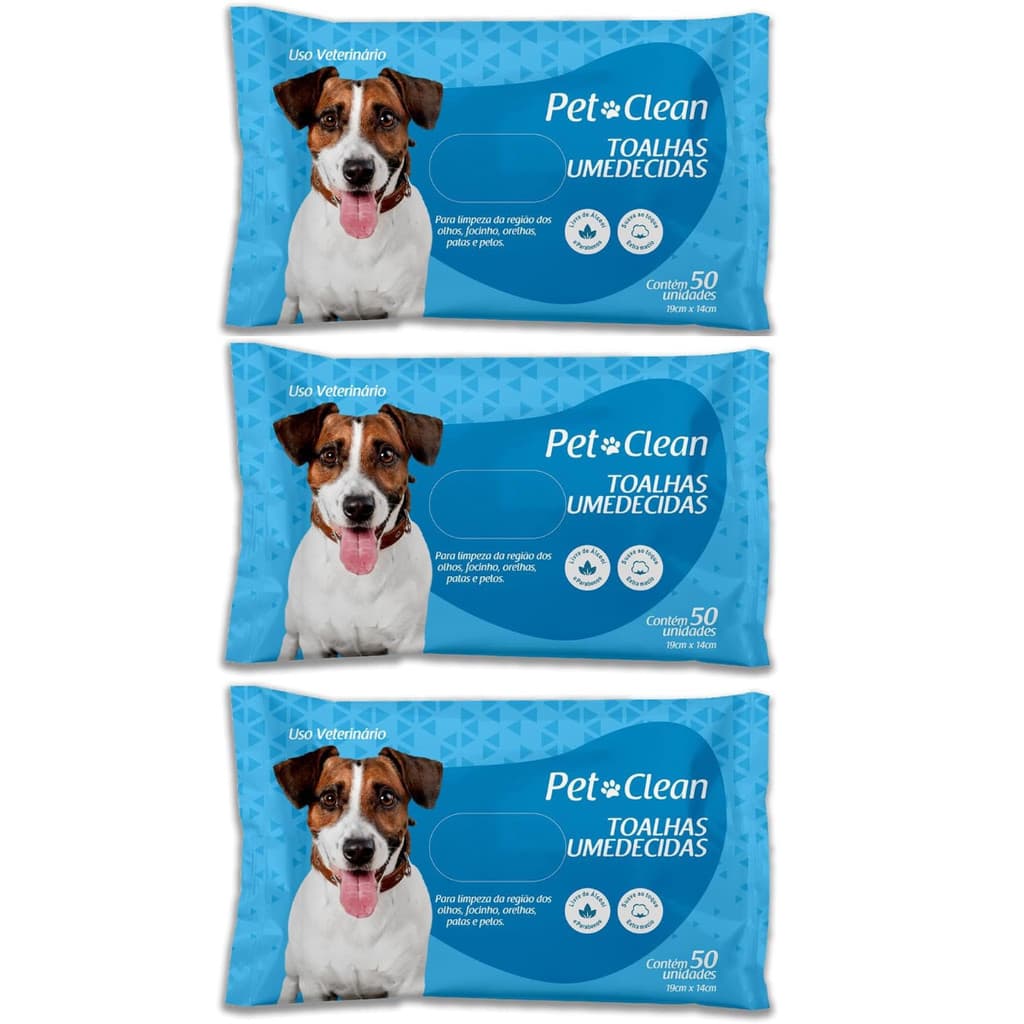 Kit 3 Toalhas Lenços Umedecidos Para Pet Cães e Gatos 50 unidades