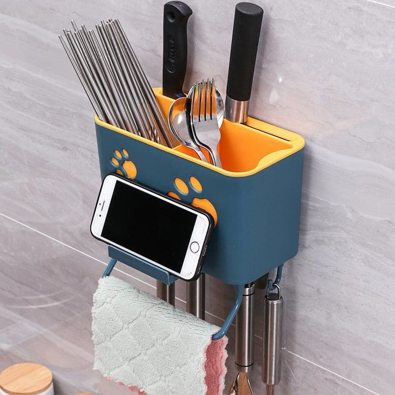 Balde de gaiola para pauzinhos de cozinha Rack de parede Caixa de armazenamento sem perfuração Tubo de talheres multifun
