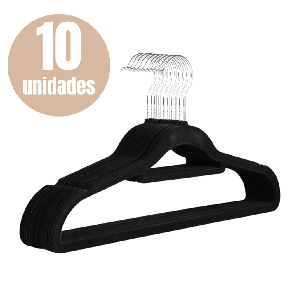 Kit 10 Cabide Veludo Preto Adulto Atacado Camisa Calça Roupa
