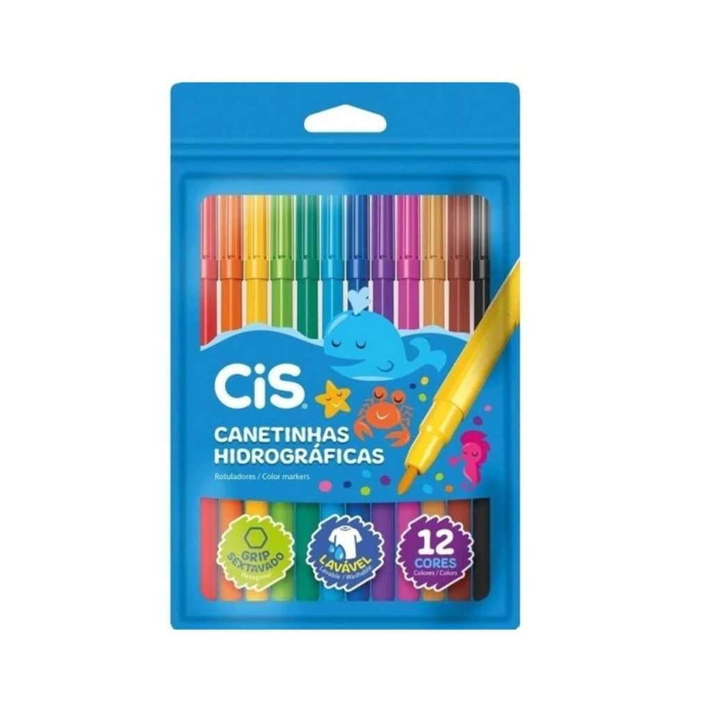 Canetinha Hidrográfica Sextavada 12 Cores Cis