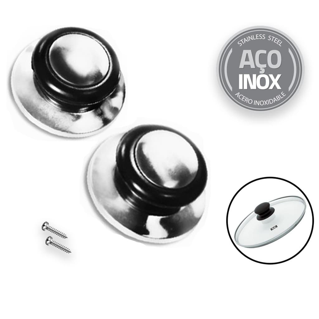 Kit 2 Pegadores Universal Tampa de Panela em Aço Inox Par Pegador de Tampa Puxador Kolling Sell