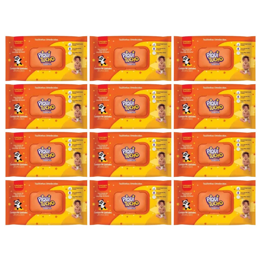 12x Toalha Umedecida Piquitucho Essential 96un