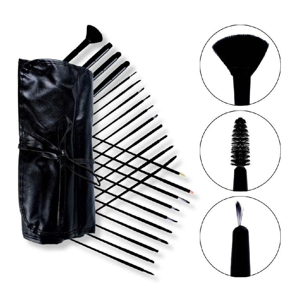 Kit 24 Pincéis de Maquiagem Delineado Sombra Blush + Estojo Makeup Olhos Lábios Pele Pó
