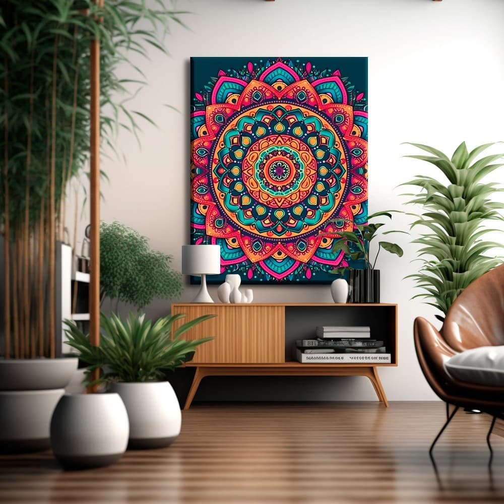 Quadro Decorativo 110x80cm Mandala Colorida  Luxo Casa Decoração De Parede Mdf Adesivo Sala Quarto