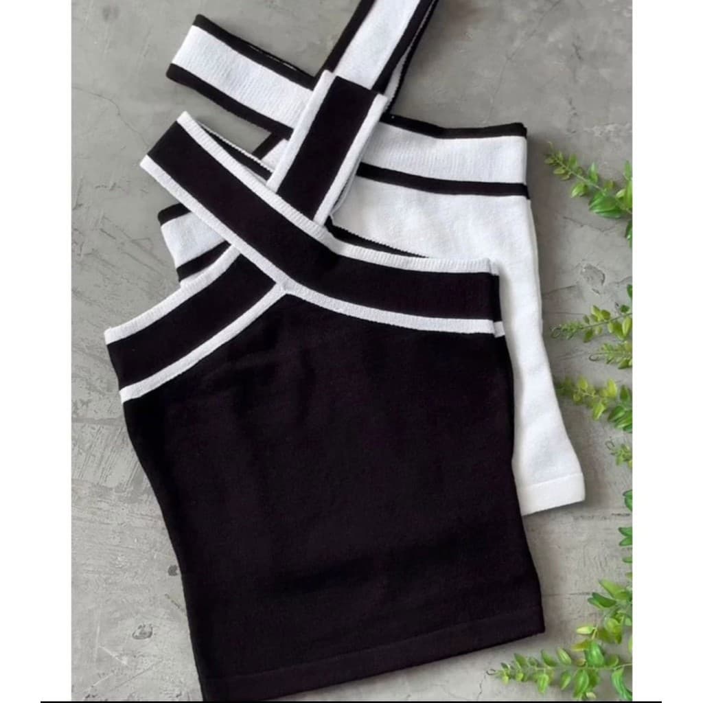 Cropped Trico Modal Feminino Com Listras Cruzado Moda Verão