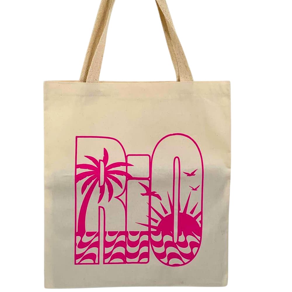 Bolsa Ecobag 100% algodão Estampa Rio Simbol ( Rosa)