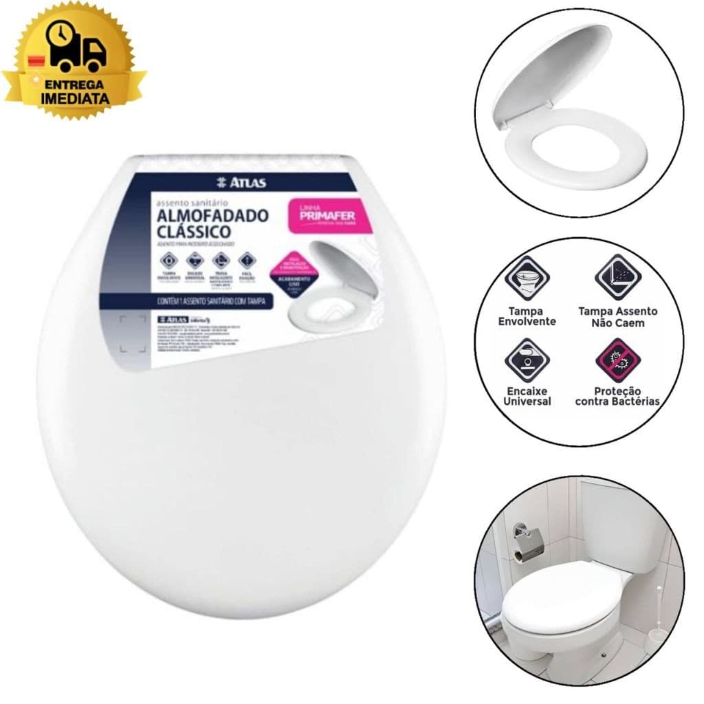 Sanitário Almofadado Oval Original ATLAS Branco Tampa Vaso Universal