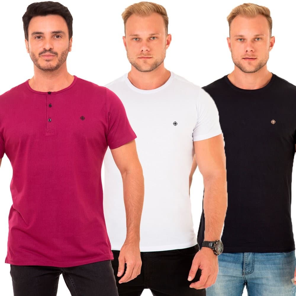 Kit 3 Camisetas Masculina Algodão Premium Minimalista Tradicional Costura Reforçada