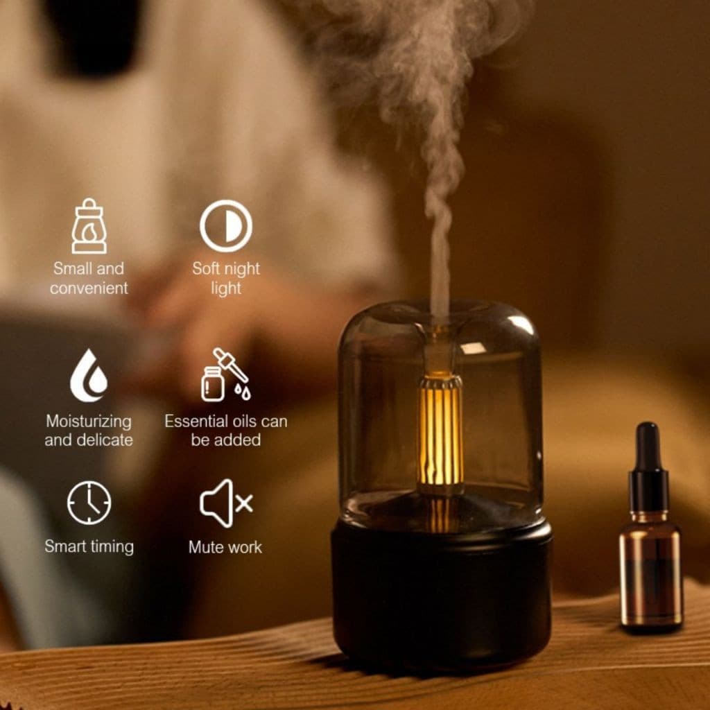 Luz de velas difusor aroma portátil umidificador de Ar USB 200ml