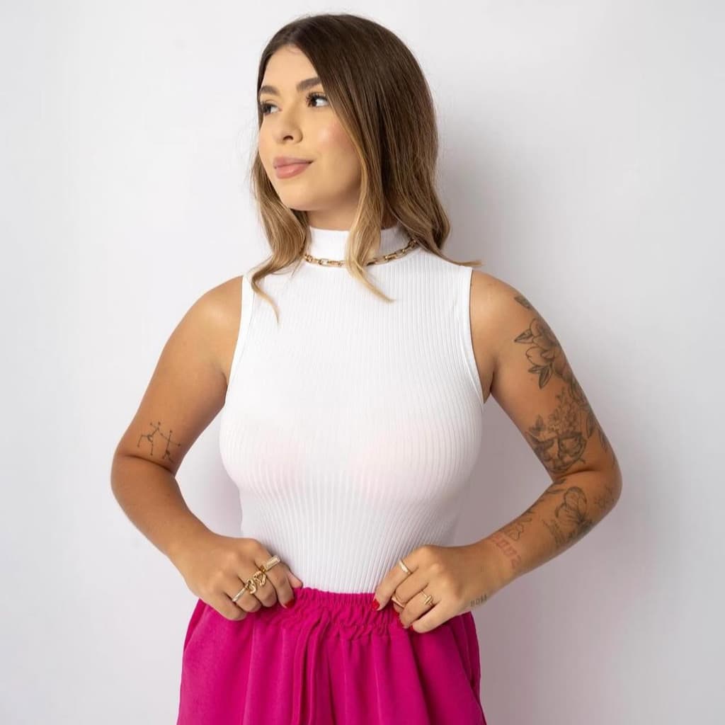 Blusa Regata Feminina Canelada Gola Alta do P ao Plus size